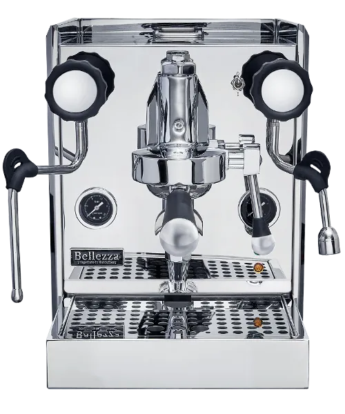 Bellezza espressomaskine på hvid bagggrund.