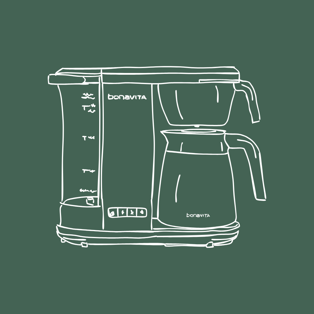 Hvid på grøn tegning af bonavita kaffemaskine