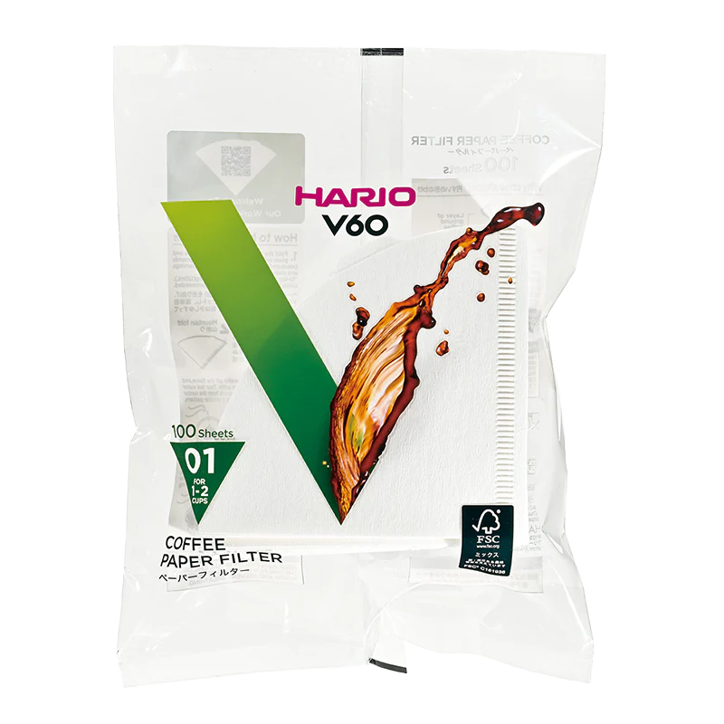 Hario V60 Kaffefiltre Papir 1-kops (100 stk.)