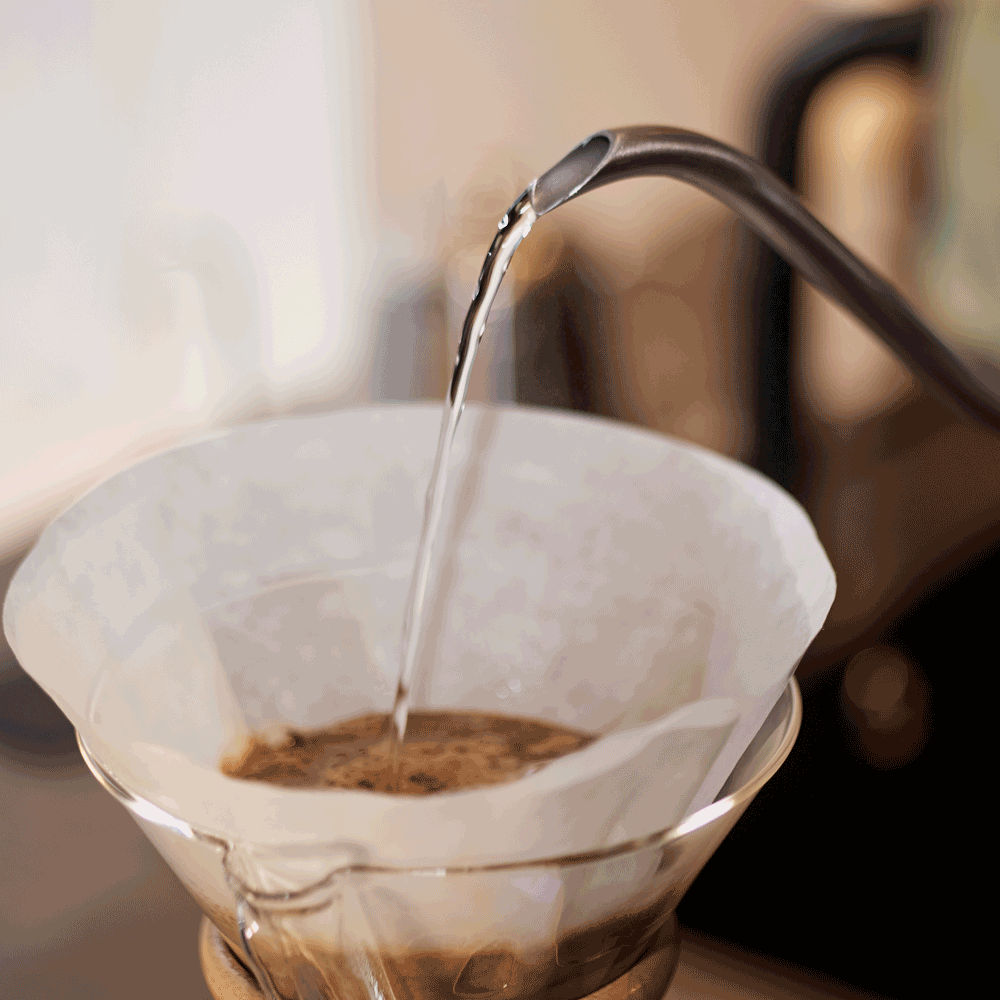 Detaljebillede af håndbryg med Chemex.