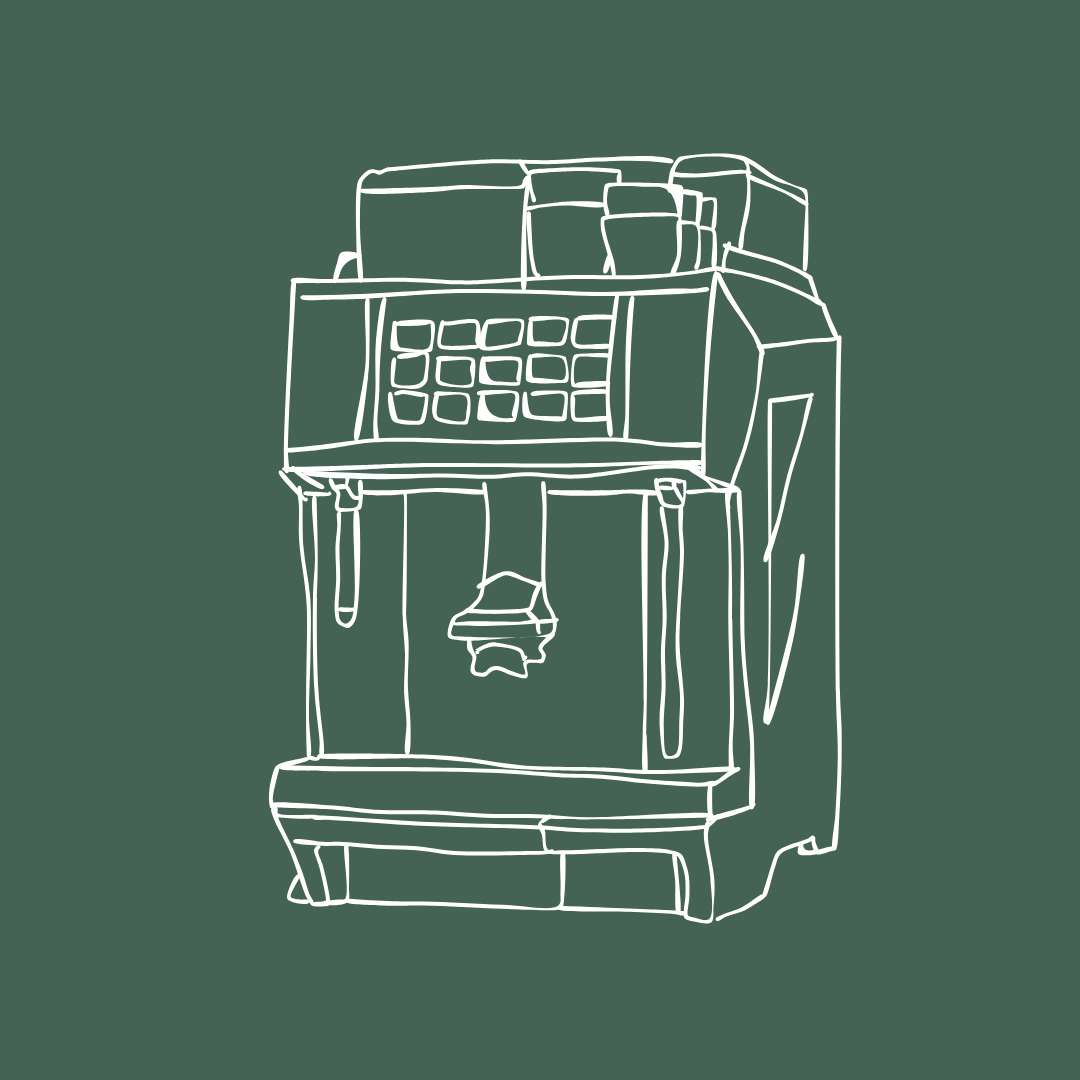 Hvid på grøn tegning af Cayemaskine