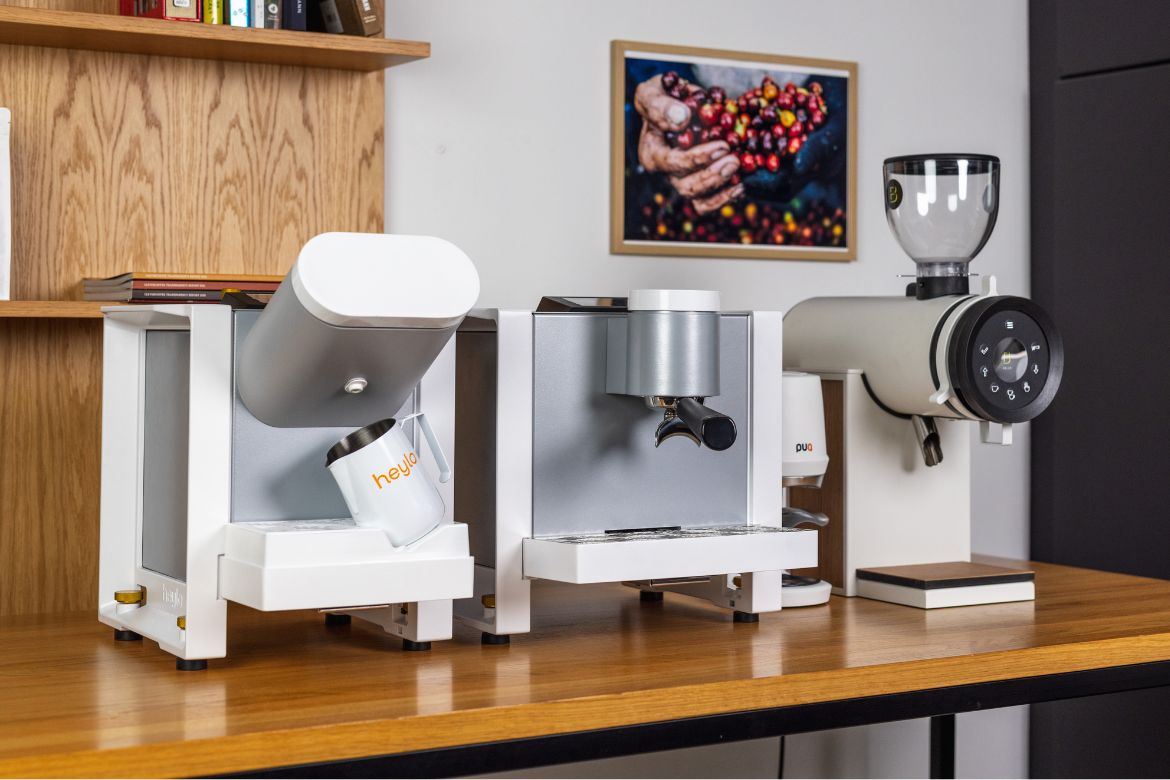 Heylo setup mælkemodul, espressomodul og Bentwood kaffekværn